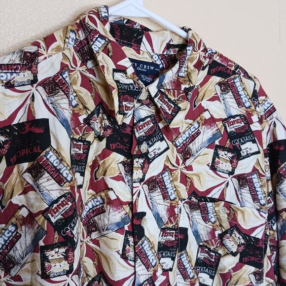 Ivy Crew Mens Hawaiian Shirt L Red Tropical Cocktail Floral Button Up Rayon - Picture 3 of 8